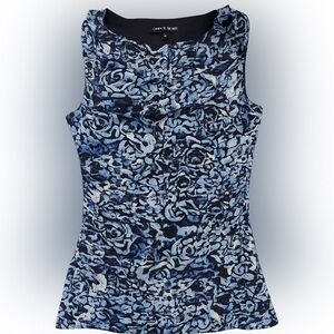 Cable & Gauge Blue Floral Sleeveless Cowl Neck Top Size Small
